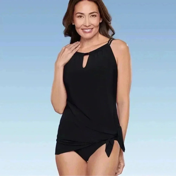 Aqua Green Women's High Neck Swim Dress One Piece Swimsuit UPF 50+ Size 24 - Picture 2 of 16